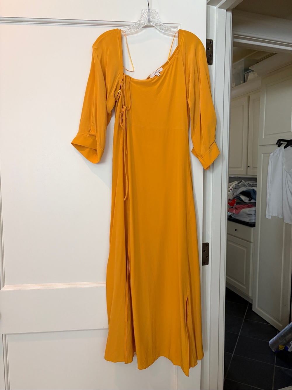 Dorothee Schumacher Mustard Yellow Silk Midi Dress w/ Slip